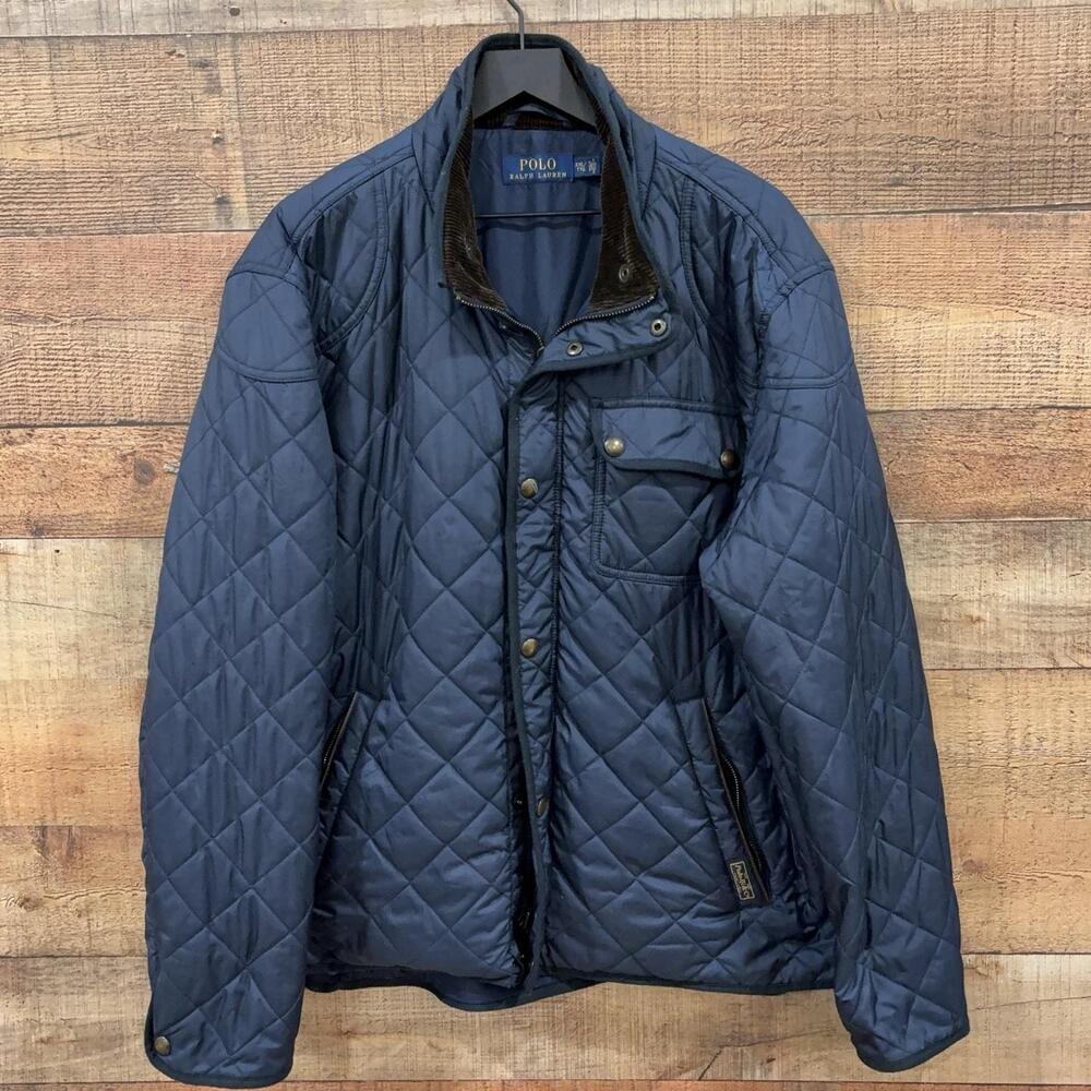 Polo Ralph Lauren Jacket Mens Size 2XL Blue Quilted Full Zip Corduroy Collar